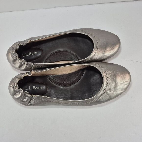 L.L. Bean Leather Slip On Ballet Loafer Flats Women's 8 Metallic Silver......... - Picture 9 of 11